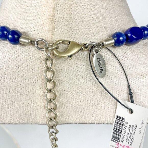 Chicos Blue Sky Beaded Short Necklace Round Silver Ornate Pendant New - Picture 3 of 3